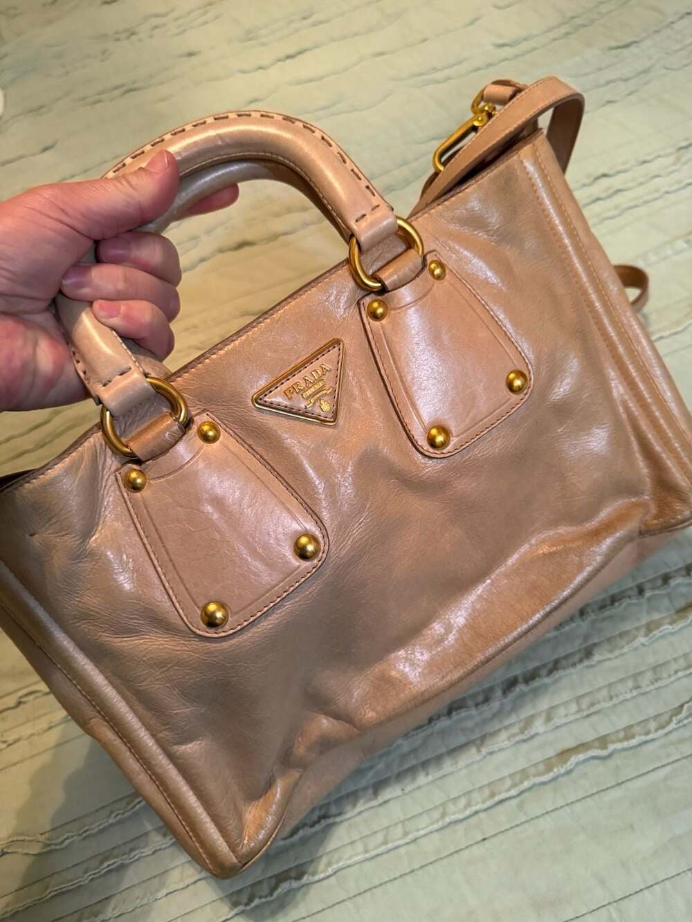 Prada Vitello Shine Leather Shoulder Bag Pink